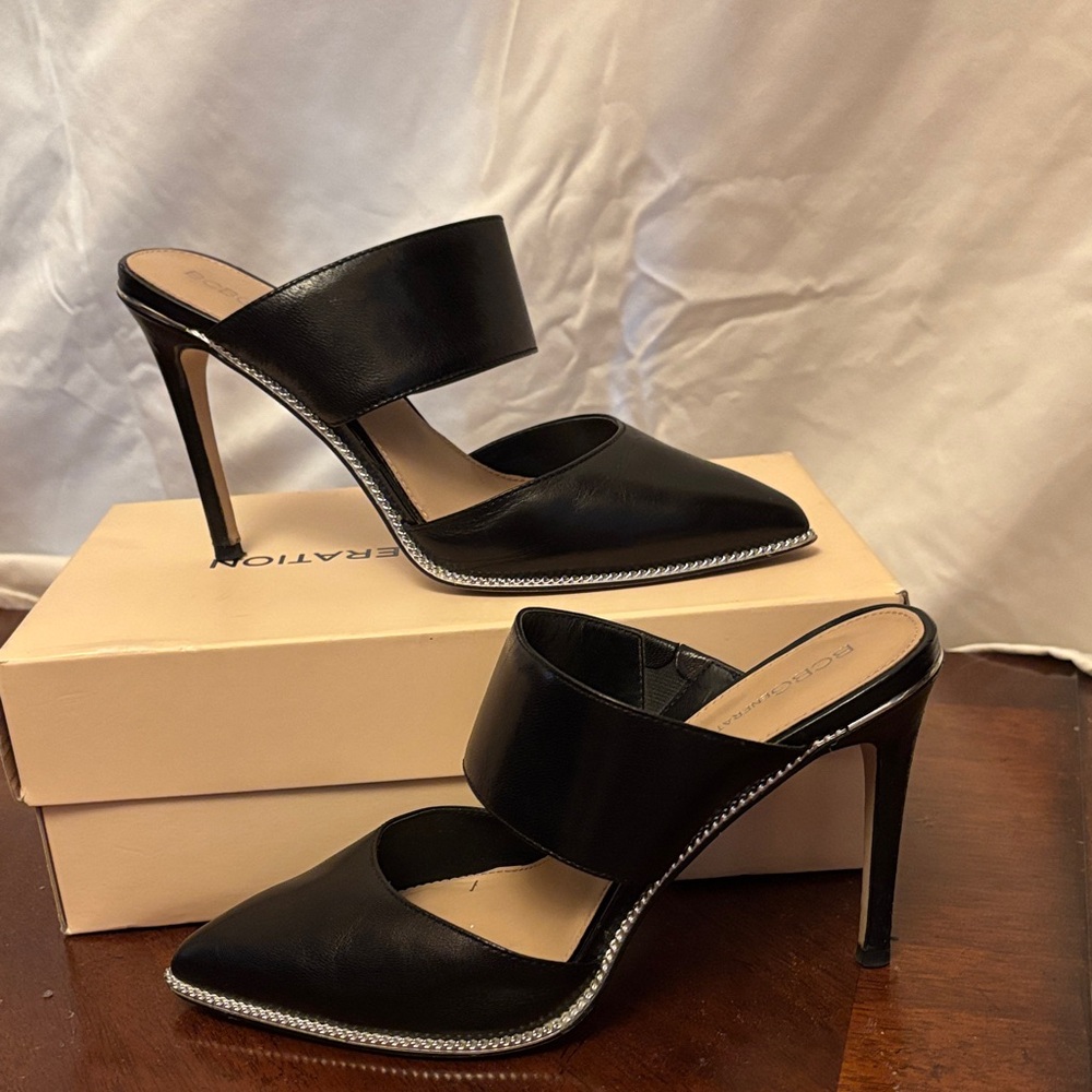 BCBGeneration Black Heels with Silver Metallic Detail